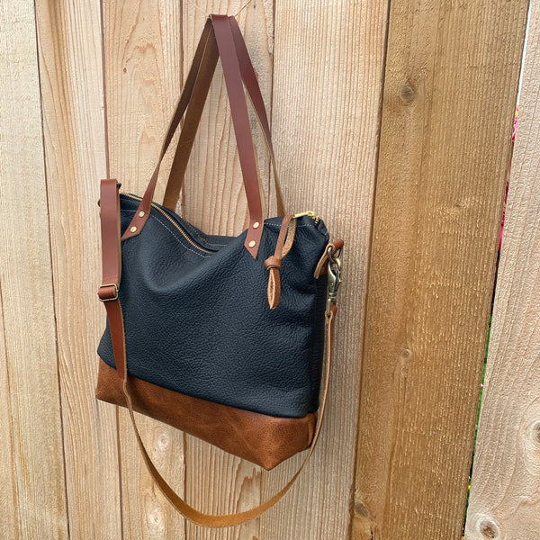 The Mercer Tote Crossbody in Two Tone Leather by Meant