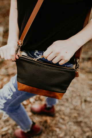 Madison Waxed Canvas Crossbody Foldover Clutch | Navy w/ Saddle Tan Leather